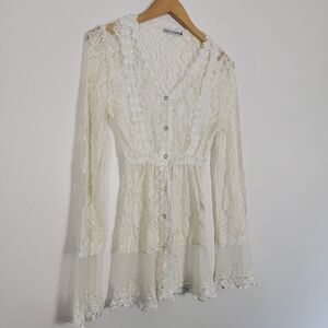 Elegant Lace Button-Down Blouse - Cream